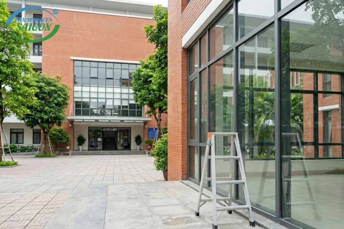 Vệ sinh kính trường học